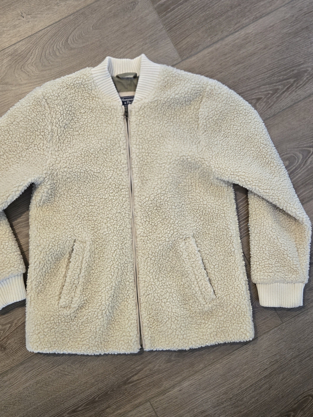 Abercrombie & Fitch Cream Sherpa Bomber Jacket